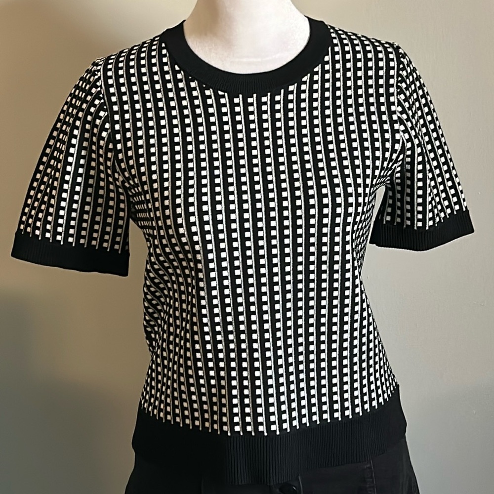 Michael Kors Women’s Retro Inspired Geometric Grid Stretch-Viscose Tee Sweater